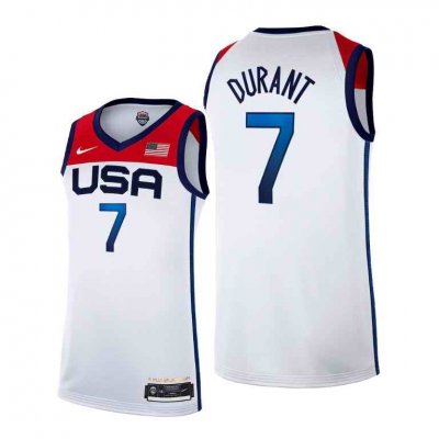 Men's USA Basketball #7 Kevin Durant 2021 White Tokyo Olympics Stitched Home Jersey