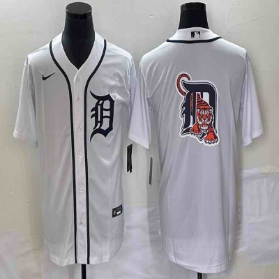 Men's Detroit Tigers White Team Big Logo Cool Base Stitched Jersey