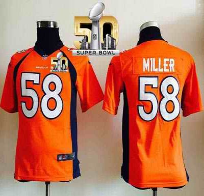 Nike Broncos #58 Von Miller Orange Team Color Super Bowl 50 Youth Stitched NFL Elite Jersey