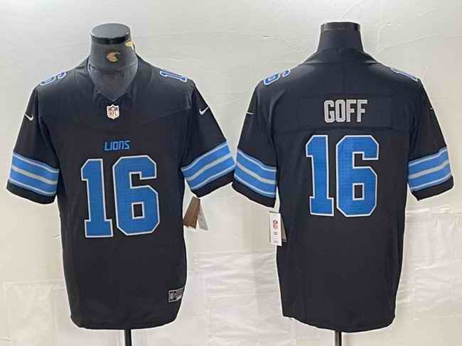 Men's Detroit Lions #16 Jared Goff Black 2024 F.U.S.E. 2nd Alternate Vapor Limited Stitched Jersey