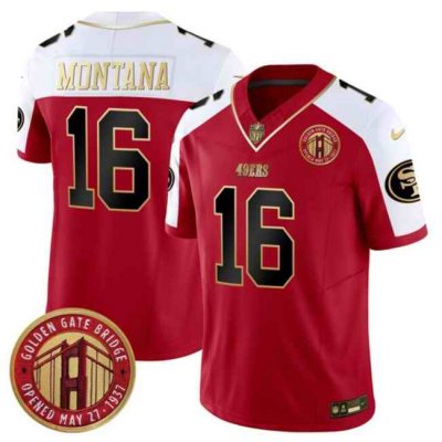 Men's San Francisco 49ers #16 Joe Montana Red/White F.U.S.E. Golden Gate Bridge Patch Alternate Vapor Limited Stitched Football Jersey