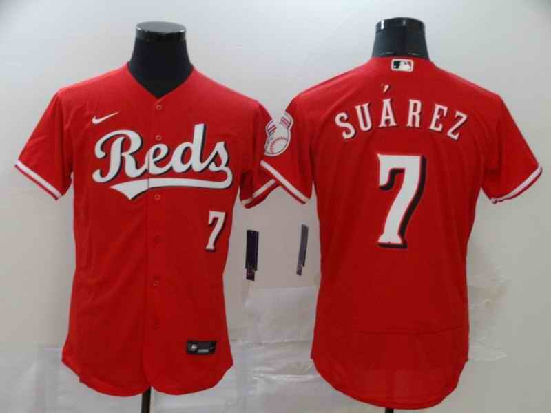 Men's Cincinnati Reds #7 Eugenio Su'rez Red Flex Base Stitched MLB Jersey