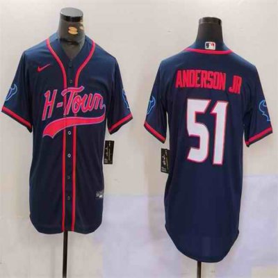 Men's Houston Texans #51 Will Anderson Jr. Navy With Patch Cool Base Stitched Baseball Jersey