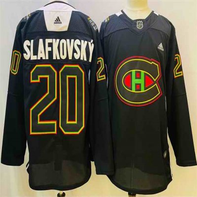 Men's Montreal Canadiens #20 Juraj Slafkovsky 2022 Black Warm Up History Night  Stitched Jersey