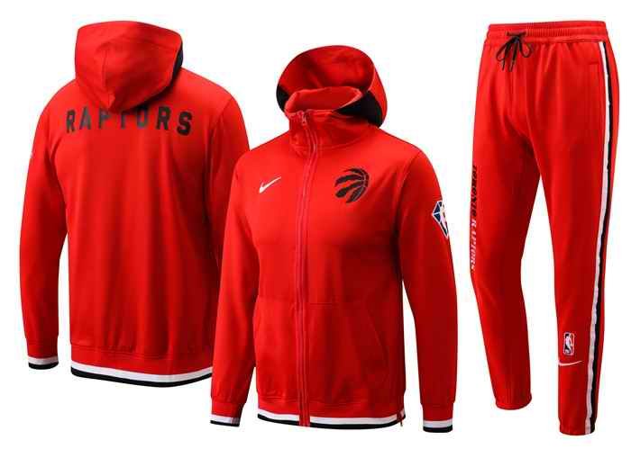 Men's Toronto Raptors 75th Anniversary Red Performance Showtime Full-Zip Hoodie Jacket And Pants   Suit