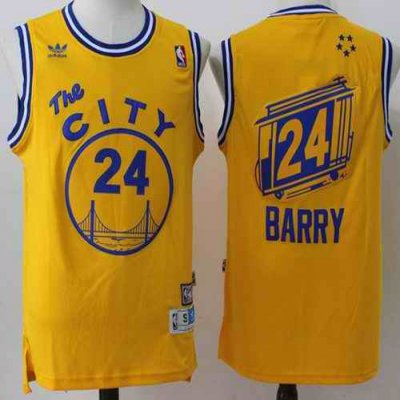 Warriors #24 Rick Barry Gold Throwback The City Stitched NBA Jersey