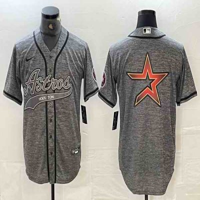 Men's Houston Astros Grey Team Big Logo With Patch Cool Base Stitched Baseball Jersey