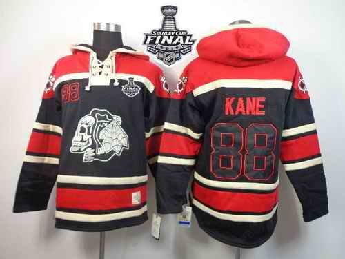 Blackhawks #88 Patrick Kane Black Sawyer Hooded Sweatshirt 2015 Stanley Cup Stitched NHL Jersey