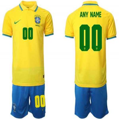 Men's Brazil Custom Yellow 2022 FIFA World Cup Home Soccer Jersey Suit