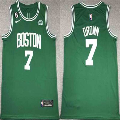 Men's Boston Celtics #7 Jaylen Brown Green With NO.6 Patch Stitched Basketball Jersey