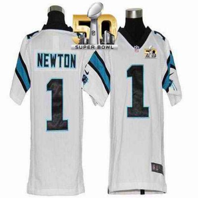 Nike Panthers #1 Cam Newton White Super Bowl 50 Youth Stitched NFL Elite Jersey