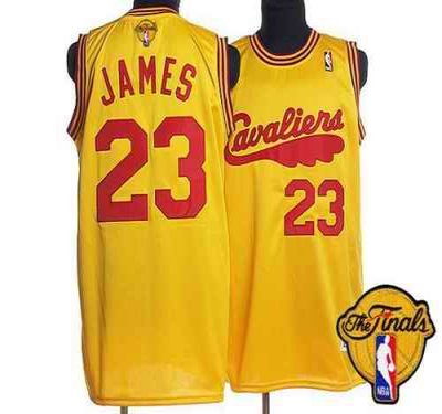 Mitchell and Ness Cavaliers #23 LeBron James Yellow Throwback The Finals Patch Stitched NBA Jersey