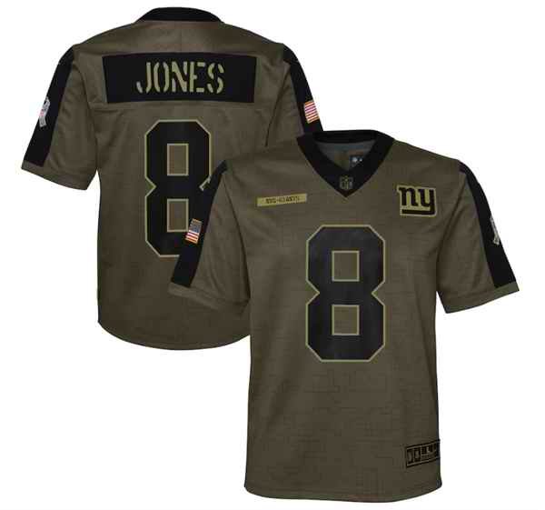 Youth New York Giants #8 Daniel Jones 2021 Olive Salute To Service Limited Stitched Jersey