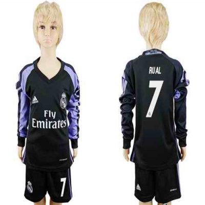 Real Madrid #7 Rual Sec Away Long Sleeves Kid Soccer Club Jersey