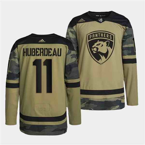 Men's Florida Panthers #11 Jonathan Huberdeau 2022 Camo Military Appreciation Night Stitched Jersey