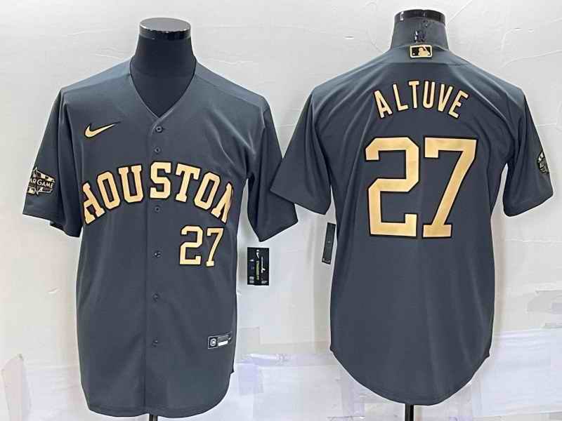 Men's Houston Astros #27 Jose Altuve 2022 All-Star Charcoal Cool Base Stitched Baseball Jersey