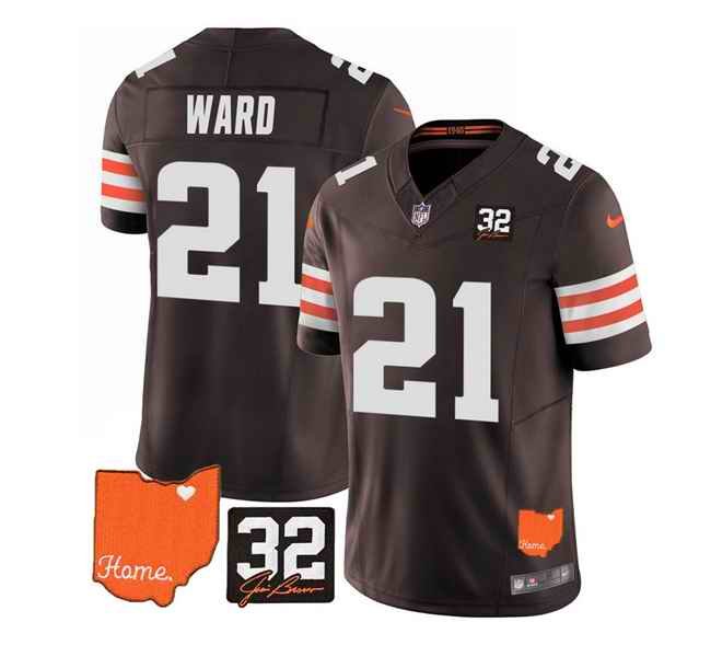 Men's Cleveland Browns #21 Denzel Ward Brown 2023 F.U.S.E. With Jim Brown Memorial Patch Vapor Untouchable Limited Stitched Jersey