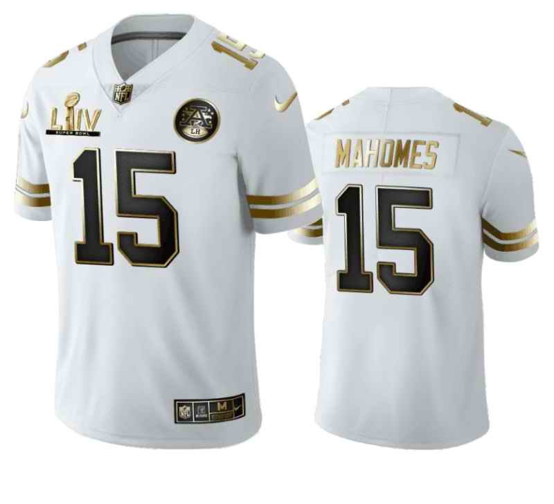 Men's Kansas City Chiefs #15 Patrick Mahomes White Super Bowl LIV Golden Edition Limited Stitched Jersey