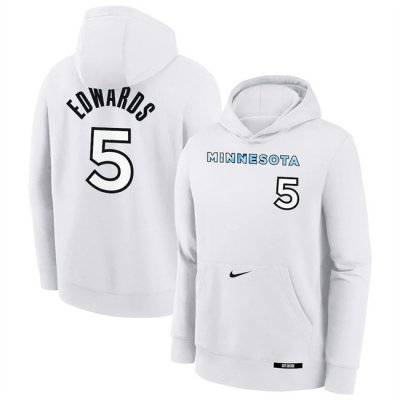 Men's Minnesota Timberwolves #5 Anthony Edwards White 2024/25 City Edition Fleece Club Pullover Hoodie