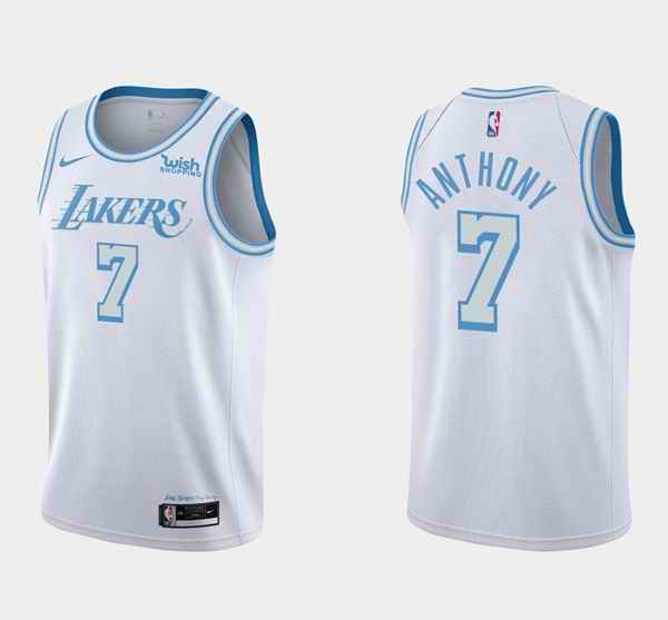 Men's Los Angeles Lakers #7 Carmelo Anthony White City Edition Stitched Basketball Jersey