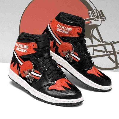 Women's Cleveland Browns High Top Leather AJ1 Sneakers 002