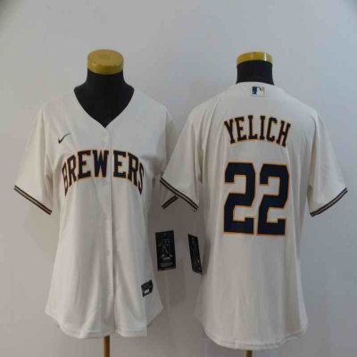 Women's Milwaukee Brewers #22 Christian Yelich White Cool Base Stitched MLB Jersey(Run Small)