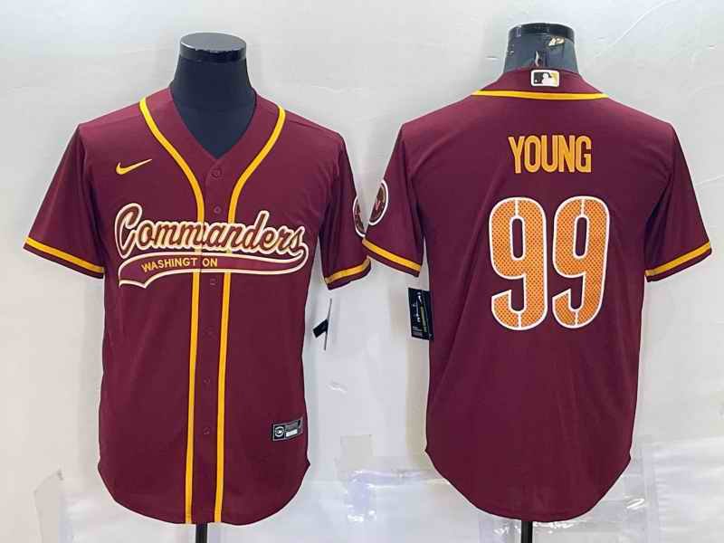 Men's Washington Commanders #99 Chase Young Burgundy With Patch Cool Base Stitched Baseball Jersey