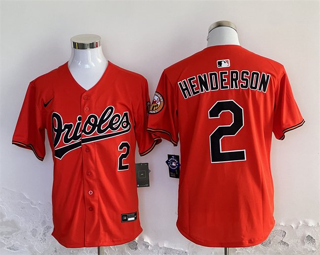 Men's Baltimore Orioles #2 Gunnar Henderson Orange 2024 With Patch Cool Base Stitched Baseball Jersey