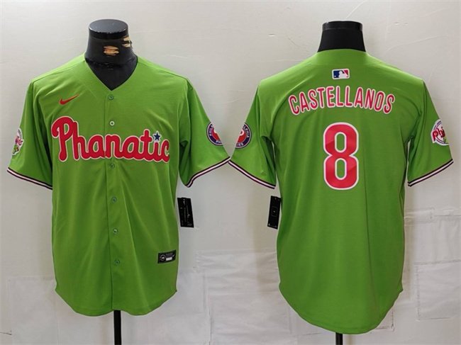 Men's Philadelphia Phillies #8 Nick Castellanos Green With Patch Stitched Jersey