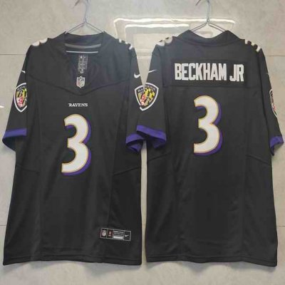 Men's Baltimore Ravens #3 Odell Beckham Jr. Black 2023 F.U.S.E.  Vapor Untouchable Stitched Football Jersey