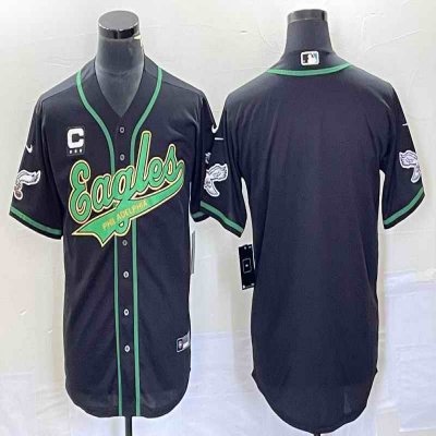 Men's Philadelphia Eagles Blank Black Gold With C Patch Cool Base Stitched Baseball Jersey