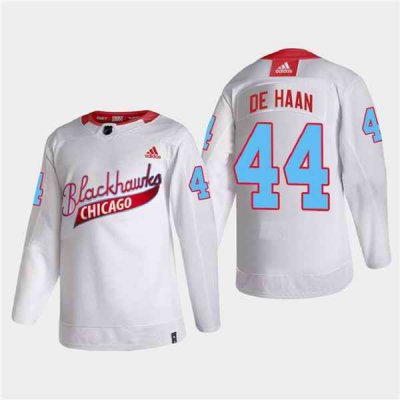 Men's Chicago Blackhawks #44 Calvin de Haan 2022 Community Night White Stitched Jersey