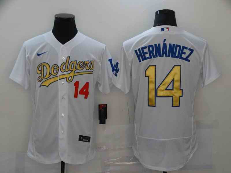 Men's Los Angeles Dodgers #14 Kik' Hern'ndez 2021 White Gold Sttiched Jersey