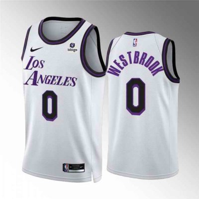 Men's Los Angeles Lakers #0 Russell Westbrook White City Edition Stitched Basketball Jersey