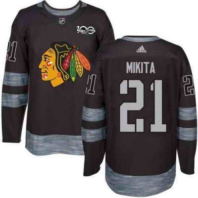 Blackhawks #21 Stan Mikita Black 1917-2017 100th Anniversary Stitched NHL Jersey