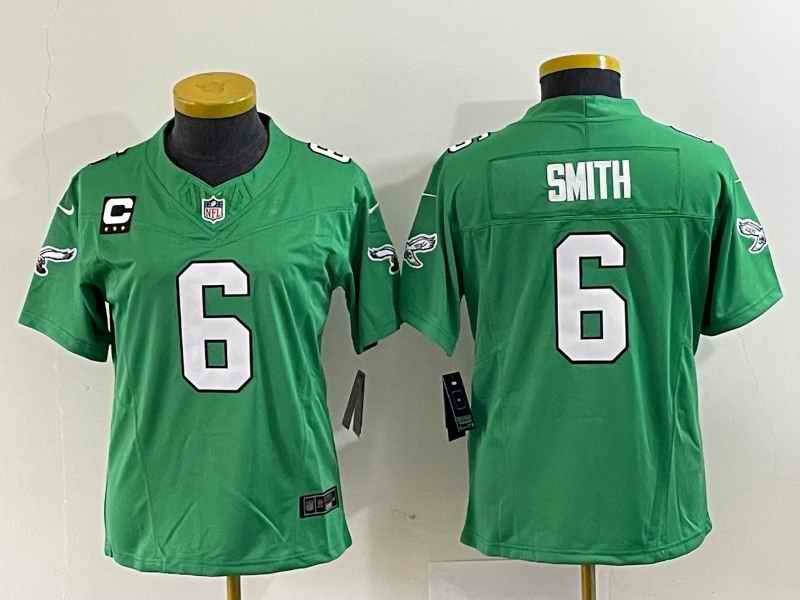 Women's Philadelphia Eagles #6 DeVonta Smith Green 2023 F.U.S.E. With C Patch Stitched Football Jersey(Run Small)