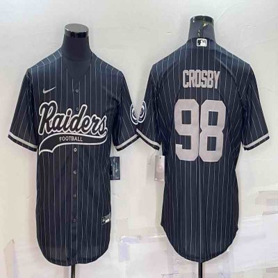 Men's Las Vegas Raiders #98 Maxx Crosby Black With Patch Cool Base Stitched Baseball Jersey