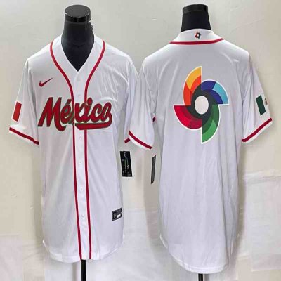 Men's Mexico Baseball 2023 White World Baseball Classic Team Big Logo Stitched Jersey