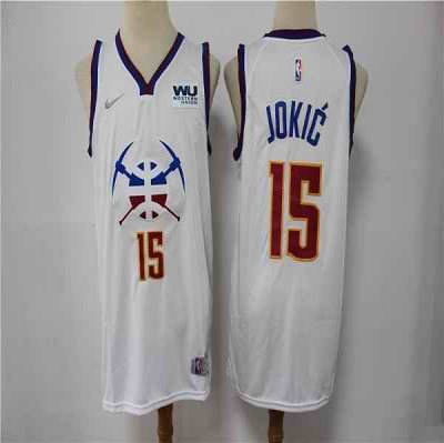 Men's Denver Nuggets #15 Nikola Jokic White Stitched Jersey