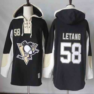 Penguins #58 Kris Letang Black Pullover Hoodie Stitched NHL Jersey