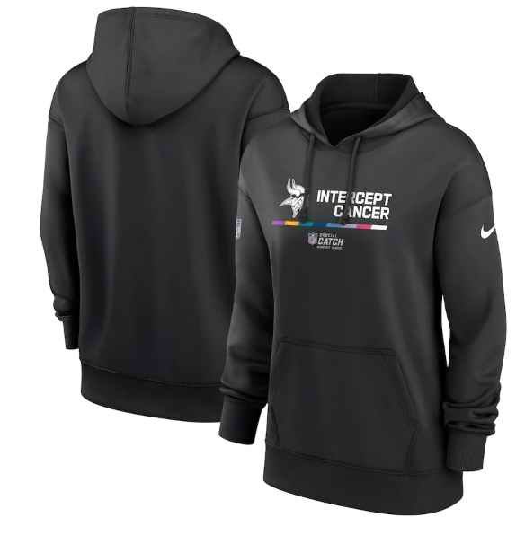 Women's Minnesota Vikings 2022 Black NFL Crucial Catch Therma Performance Pullover Hoodie(Run Small)