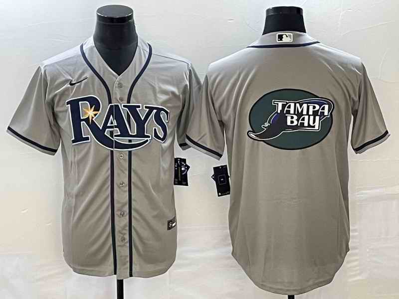 Men's Tampa Bay Rays Gray Team Big Logo Cool Base Stitched Baseball Jersey