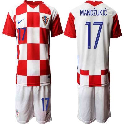 Croatia #17 Mandzukic Home Kid Soccer Country Jersey