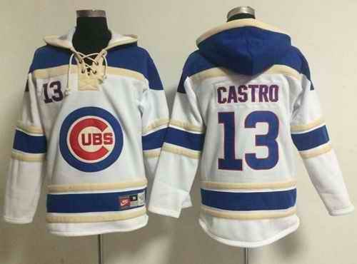 Cubs #13 Starlin Castro White Sawyer Hooded Sweatshirt MLB Hoodie