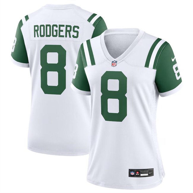 Women's New York Jets #8 Aaron Rodgers White Classic Alternate Stitched Jersey(Run Small)