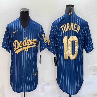 Men's Los Angeles Dodgers #10 Justin Turner Navy Gold Cool Base Stitched Baseball Jersey