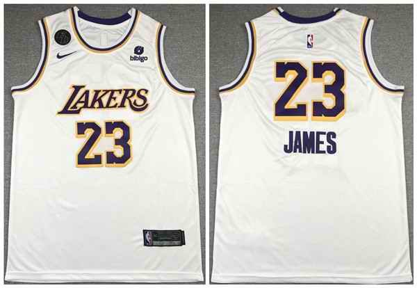 Men's Los Angeles Lakers #23 LeBron James bibigo White With KB Patch Stitched Jersey