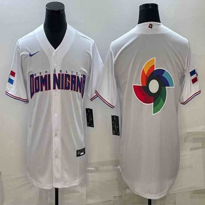 Men's Dominican Republic Baseball 2023 White World Baseball Big Logo Classic Stitched Jersey