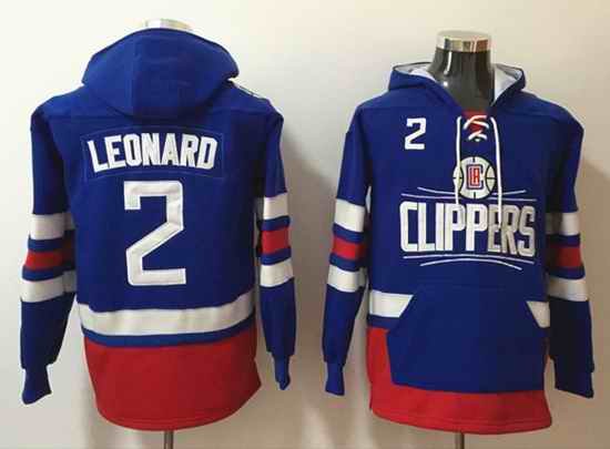 Men's Los Angeles Clippers #2 Kawhi Leonard Blue Lace-Up Pullover Hoodie