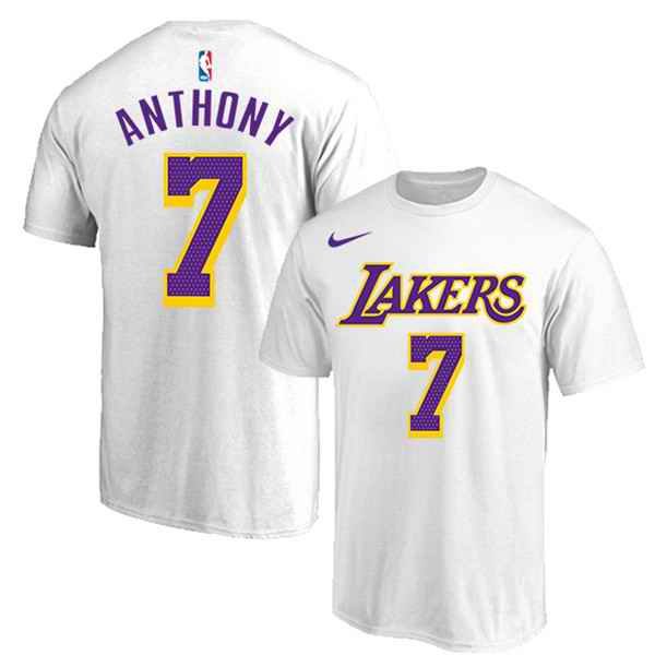 Men's Los Angeles Lakers #7 Carmelo Anthony White/Purple Basketball T-Shirt